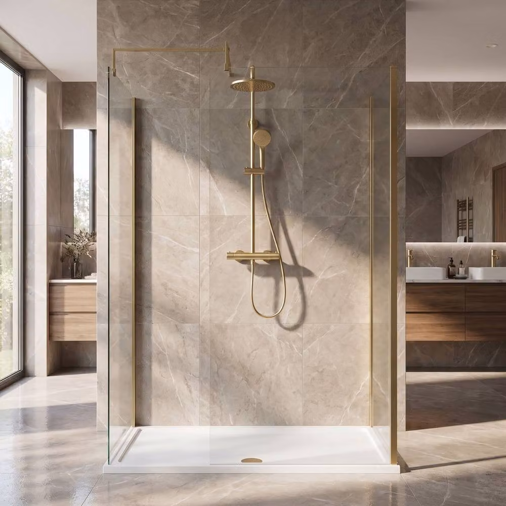 Balterley Rectangular Walk-In Wetroom Bundle in Brushed Brass, W: 160 cm, D: 70 cm – 2