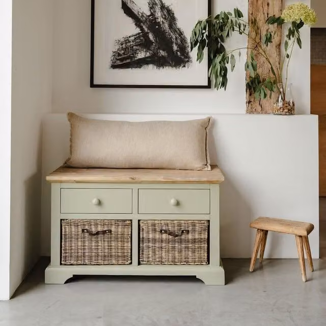 Florence Storage Bench with 2 Baskets in Sage Green