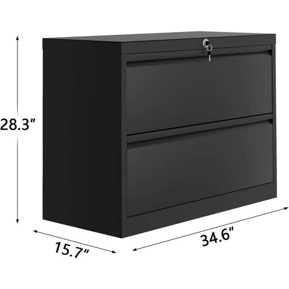 KORVIXA 2-Drawer Metal File Cabinet with Lock in Matt Black, W/D/H: 40.0 x 40.0 x 72.1 cm – 2