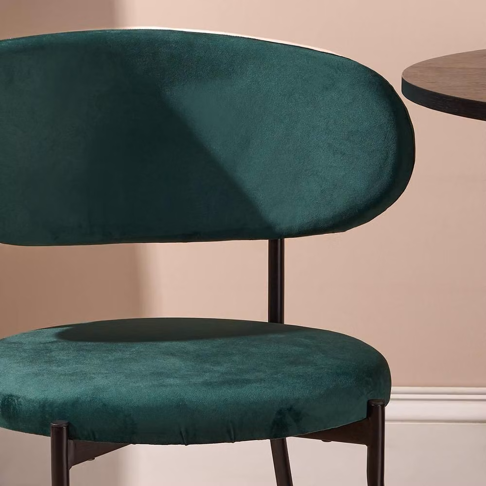 OHS Matte Velvet Accent Dining Chair with Padded Seat and Metal Legs in Dark Green – 2
