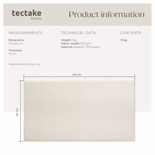 tectake Zonelle Fluffy Rug in Beige Polyester, Washable and Non-Slip, W/D/H: 110 x 60 x 1 cm – 2