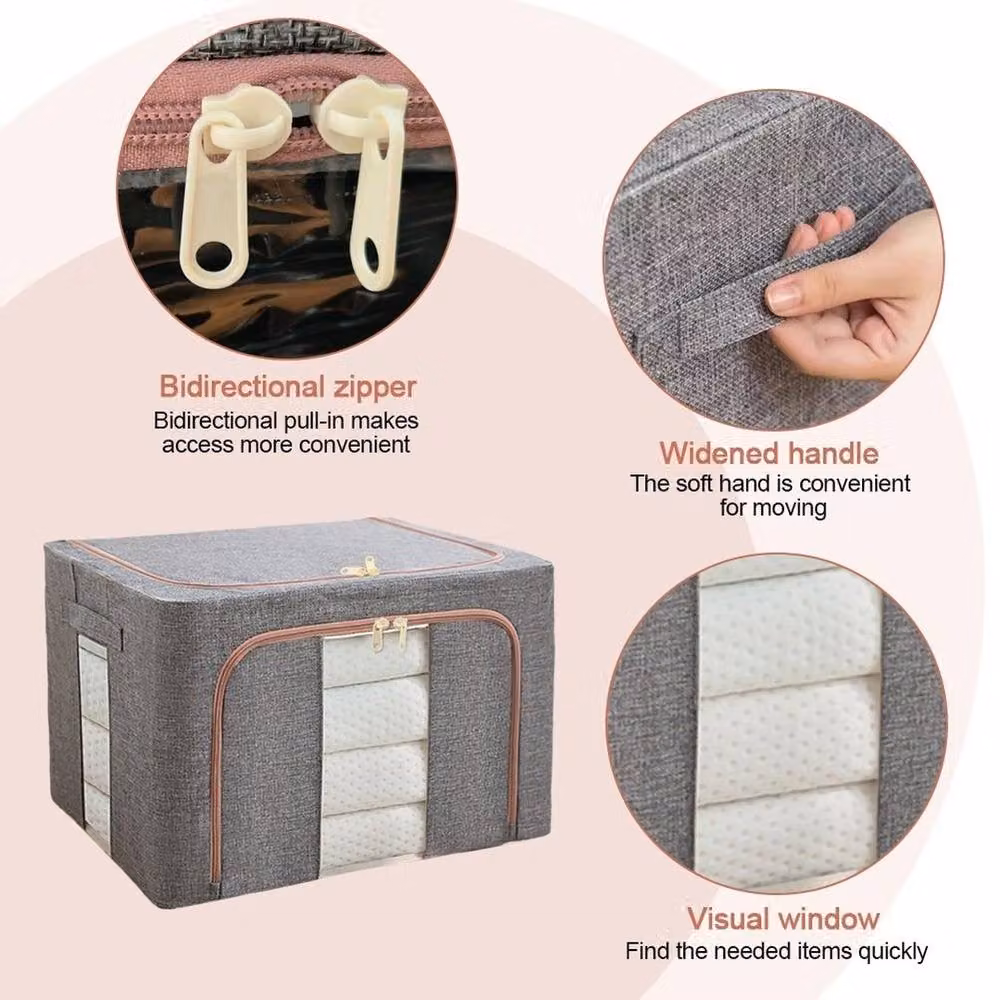 SPETLEK 3-Piece Set of Large Foldable Fabric Storage Boxes in Dark Grey – 3