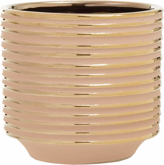 Orsina Haldis Round Ceramic Tabletop Planter in Pink and Gold