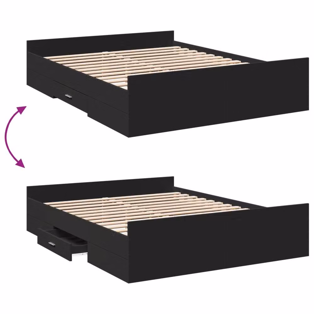 Berkfield Home King Size Bed Frame with Drawers in Black, 150 x 200 cm – 4