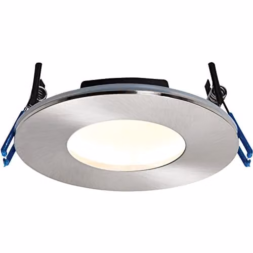 Loops Satin Nickel Recessed Bathroom Downlight with 9W Warm White LED and Clear Glass Dome