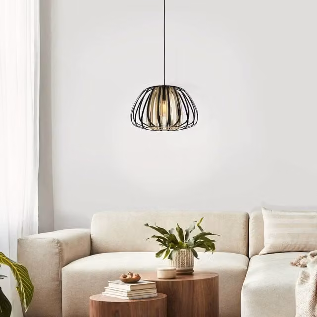 Eglo Encinitos Modern Suspended Dome Pendant Light in Black and Gold/Brass