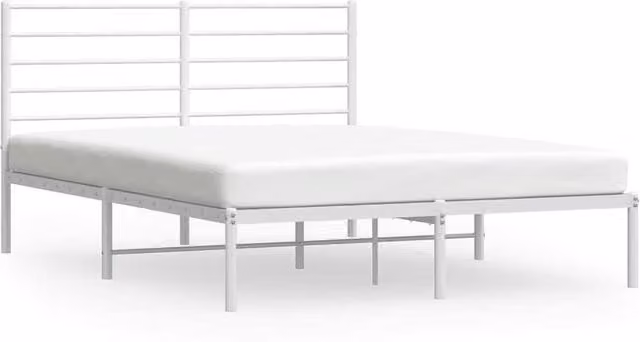 Berkfield Home Metal Bed Frame with Headboard in White, W/D/H: 120 x 190 cm