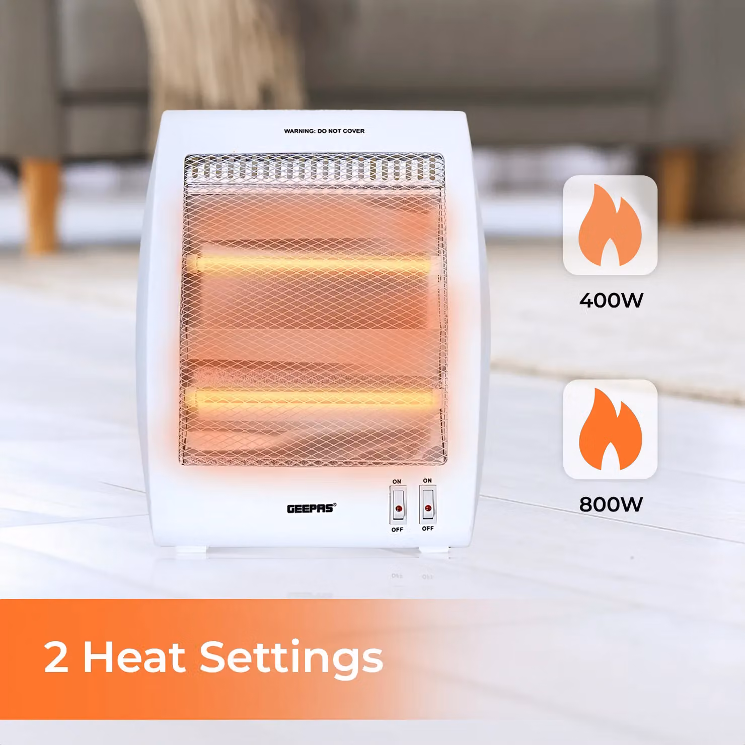 Geepas Quartz Halogen Electric Infrared Heater in White with 2 Heat Settings (400W/800W) – 2