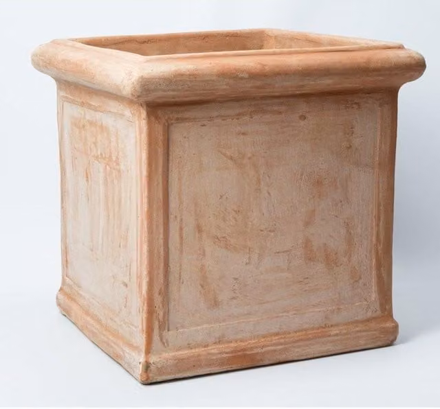 Primrose Large Terracotta Cube Planter Tub in Brown and Orange, W/D/H: 50 x 50 x 50 cm