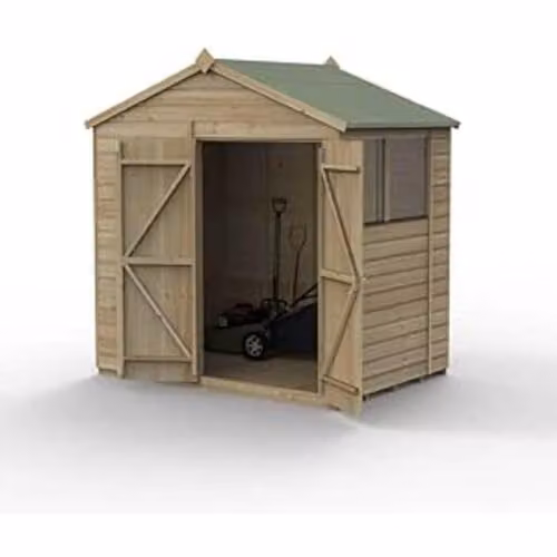Forest Garden Rustic Brown Shiplap Apex Wooden Garden Shed with 2 Windows and 2 Doors, W: 213.36 cm, D: 153.1 cm, H: 230.05 cm – 1