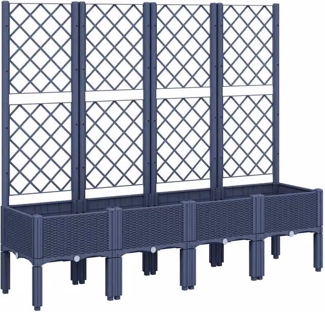 Berkfield Home Garden Planter with Trellis in Blue Grey, W: 160 cm, D: 40 cm, H: 142 cm – 1