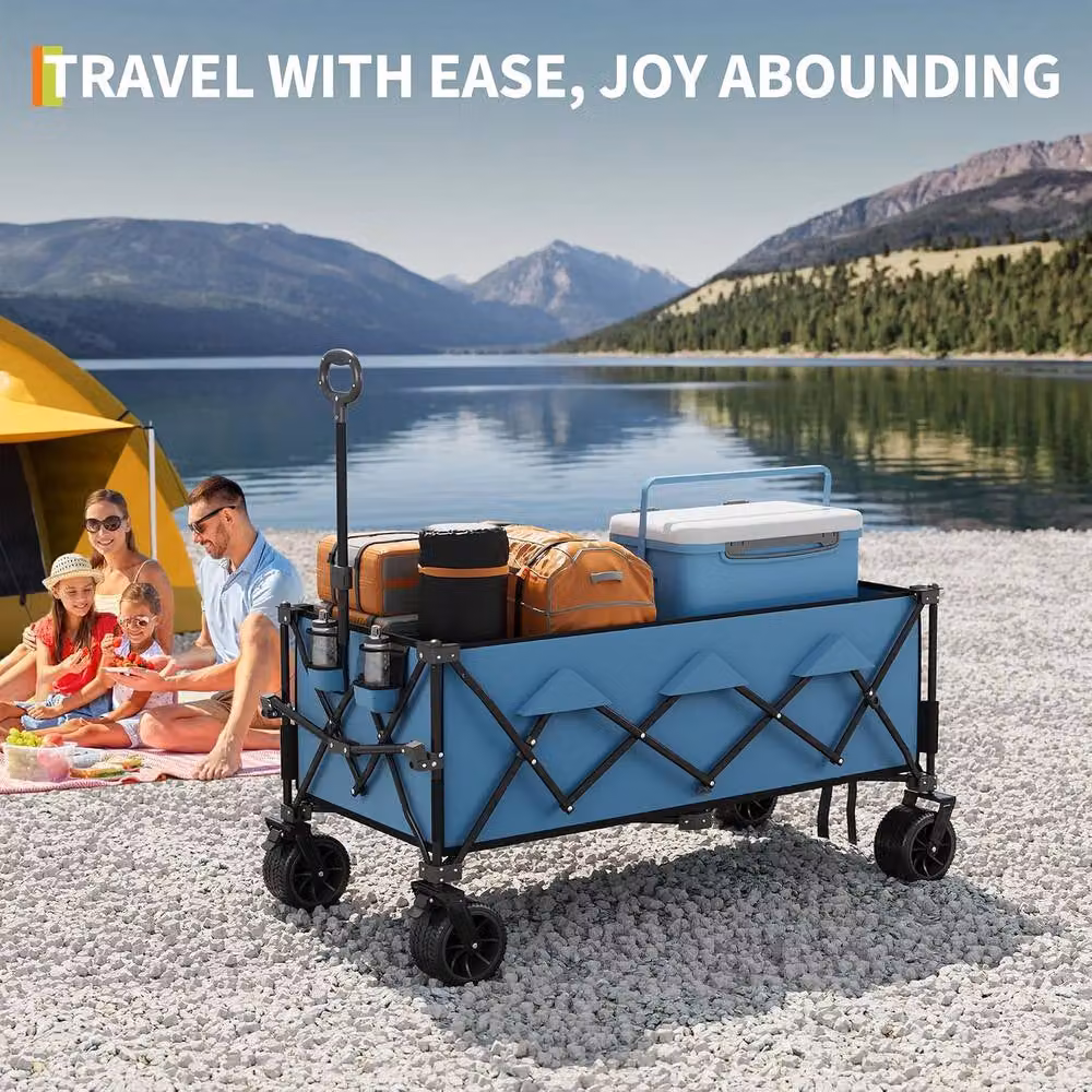 London Boutique Collapsible Camping Wagon with Wheels and Handle in Blue – 3
