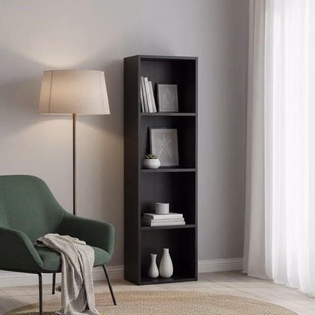 DEENZ Luder 4-Shelf Wooden Cubic Bookcase and Display Unit, Black, H 106 x W 30.5 x D 24 cm
