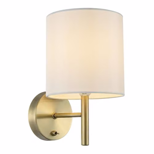 Happy Homewares Contemporary Bedside Wall Lamp in Gold/Brass with White Fabric Shade and Toggle Switch, W/D/H: 24 x 15 x 10 cm – 1