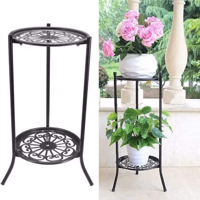 EONLION Black Metal Indoor Plant Pot Display Stand Shelf, W/D/H: 50 x 50 x 50 cm – 1