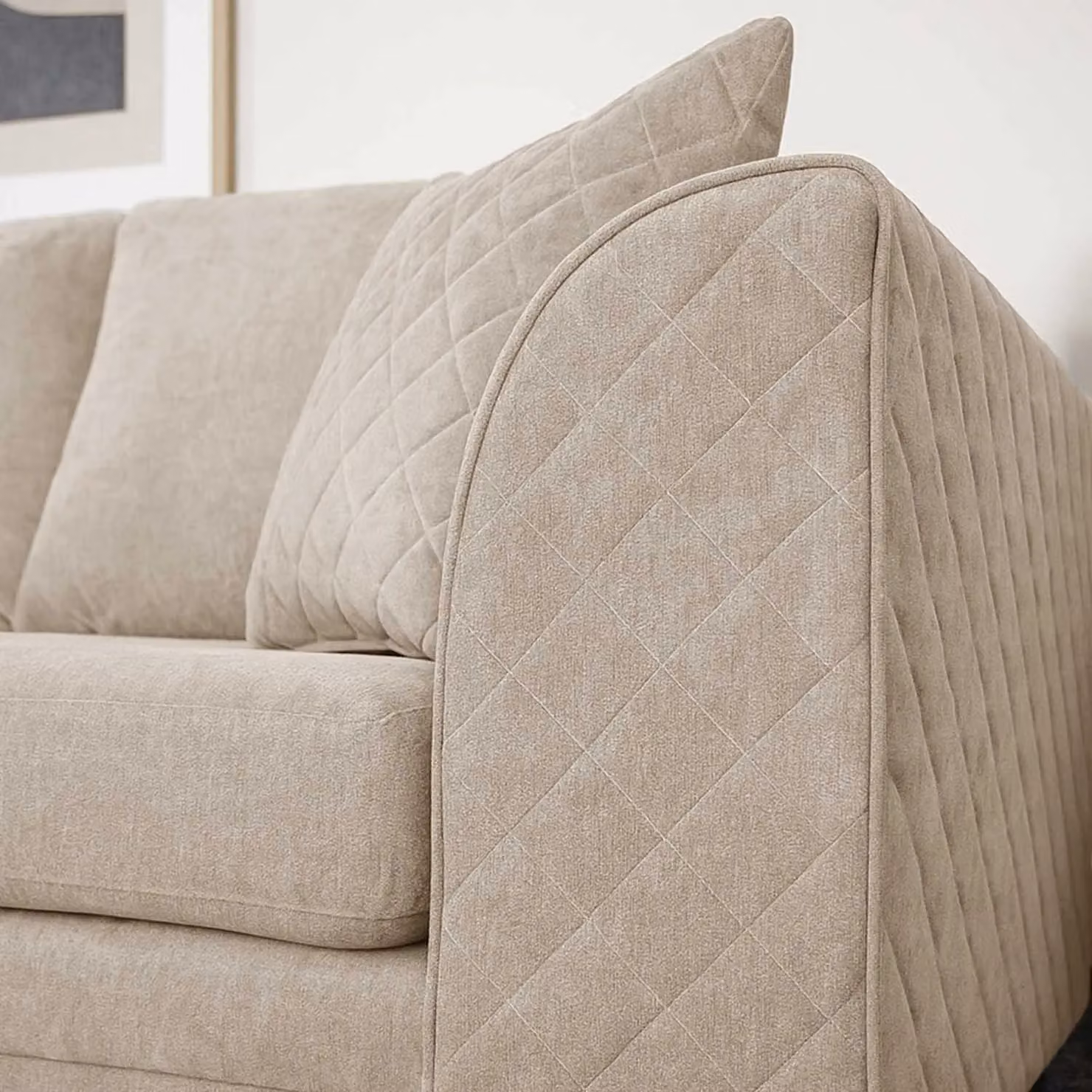 Furnishings For Less UK Quilted Chenille Fabric 3 to 4 Seater L Shaped Corner Sofa, Left Hand Facing, Beige – 3