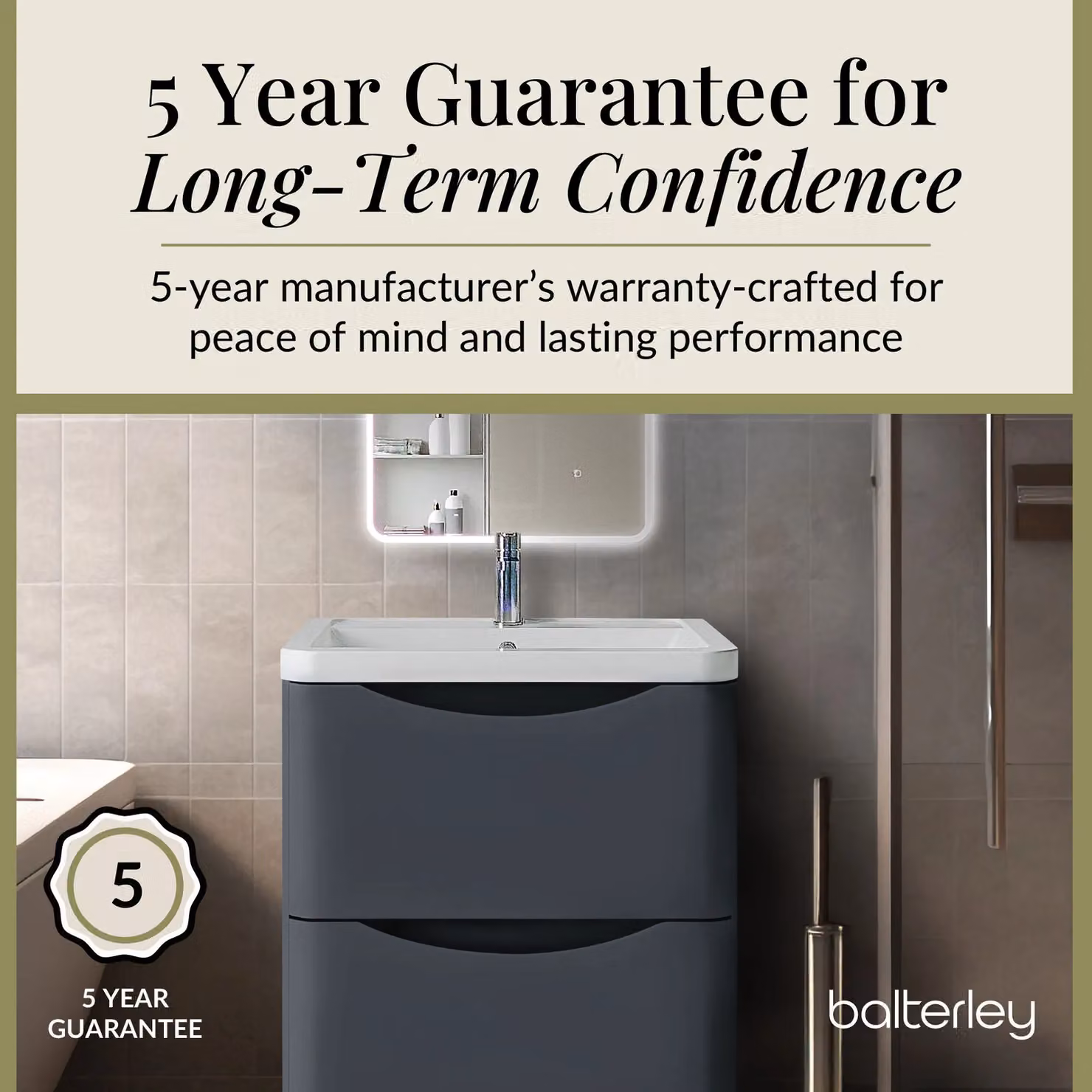 Balterley Modern 2 Drawer Bathroom Vanity Unit and Basin, Dark Grey – 3