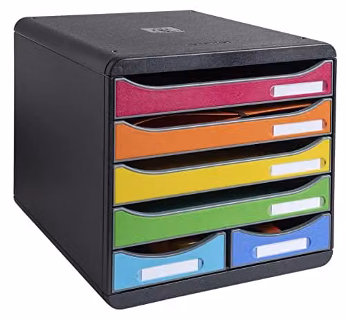Exacompta BIG-BOX MAXI Harlequin Document Box with 4 A4+ Drawers and 2 Small Utensil Drawers, Multicolour, W: 27.8 cm, D: 34.7 cm, H: 27.1 cm – 5