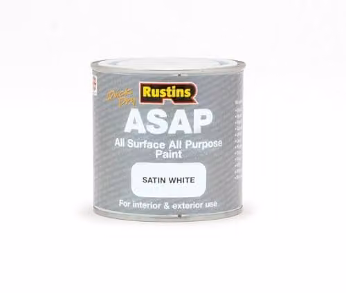Rustins ASAP Quick Dry All Surface All Purpose Water-Based Satin Paint, White, 250ml – 1