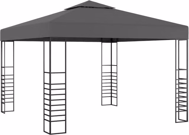 Berkfield Home Garden Marquee with LED String Lights, Anthracite, W: 300 cm, D: 300 cm, H: 270 cm