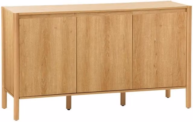 sweeek Modern Wood Decor Sideboard with 3 Doors in Beige and Brown, W: 140 cm, H: 78.5 cm, D: 39.3 cm