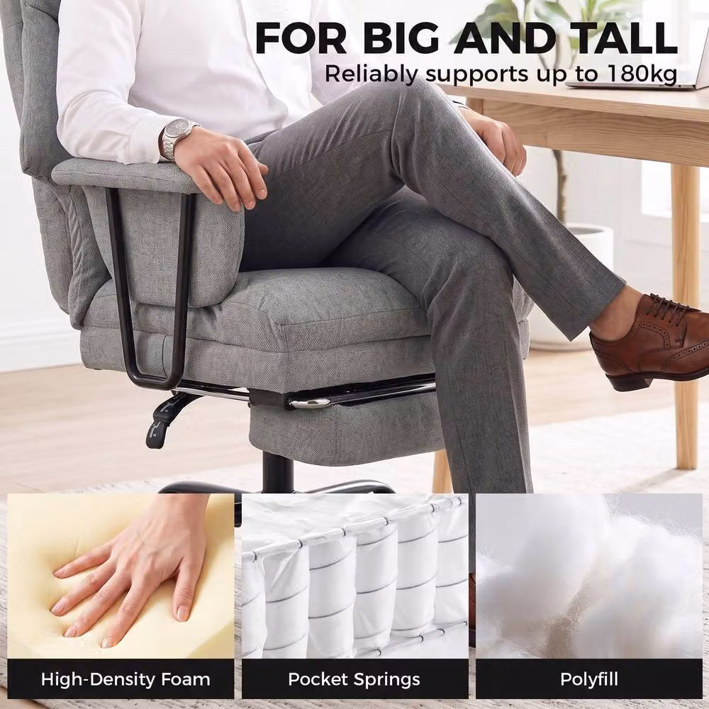 HOMCOM Grey Fabric Task Chair with Armrests and Lumbar Support for Home Office, 180kg Capacity – 5