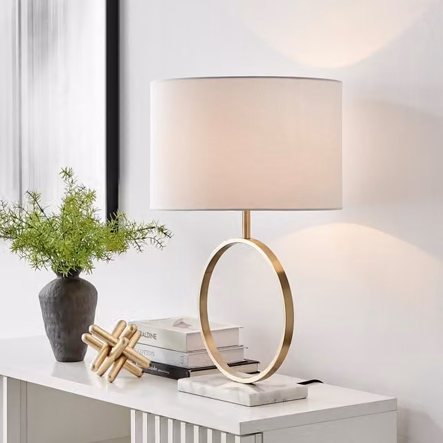 FurnitureboxUK Saffron Marble and Metal Table Lamp in White and Gold with Bulb Included