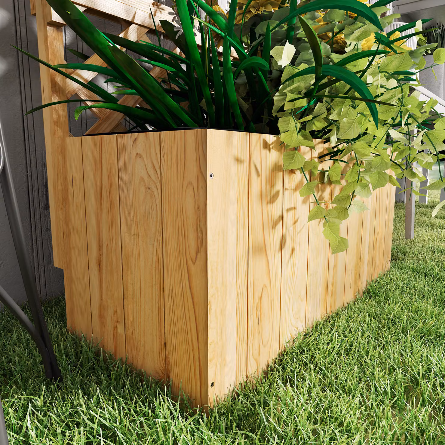 Outsunny 52L Wooden Raised Bed Planter with Trellis and Shelves in Brown – 6