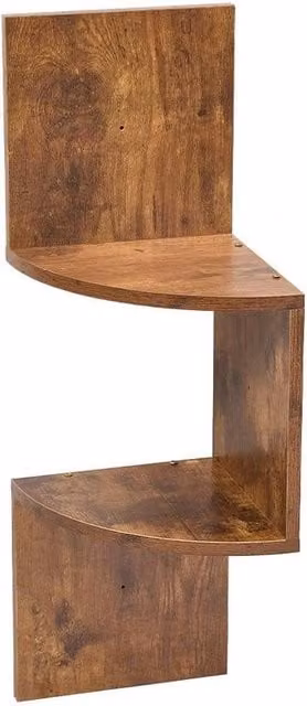 FLAVORA 2 Tier Rustic Brown Wooden Corner Floating Wall Shelves – 1