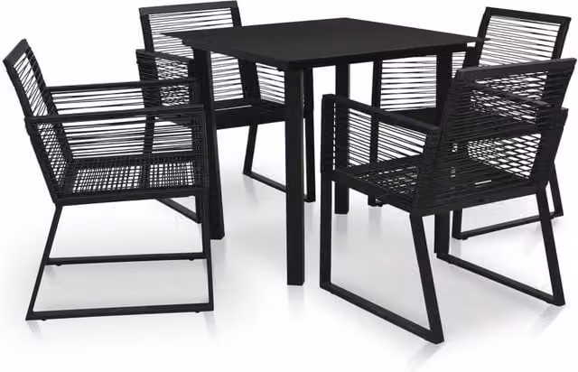 Berkfield Home 5 Piece Outdoor Dining Set in Black PVC Rattan and Glass with Powder Coated Steel Frame