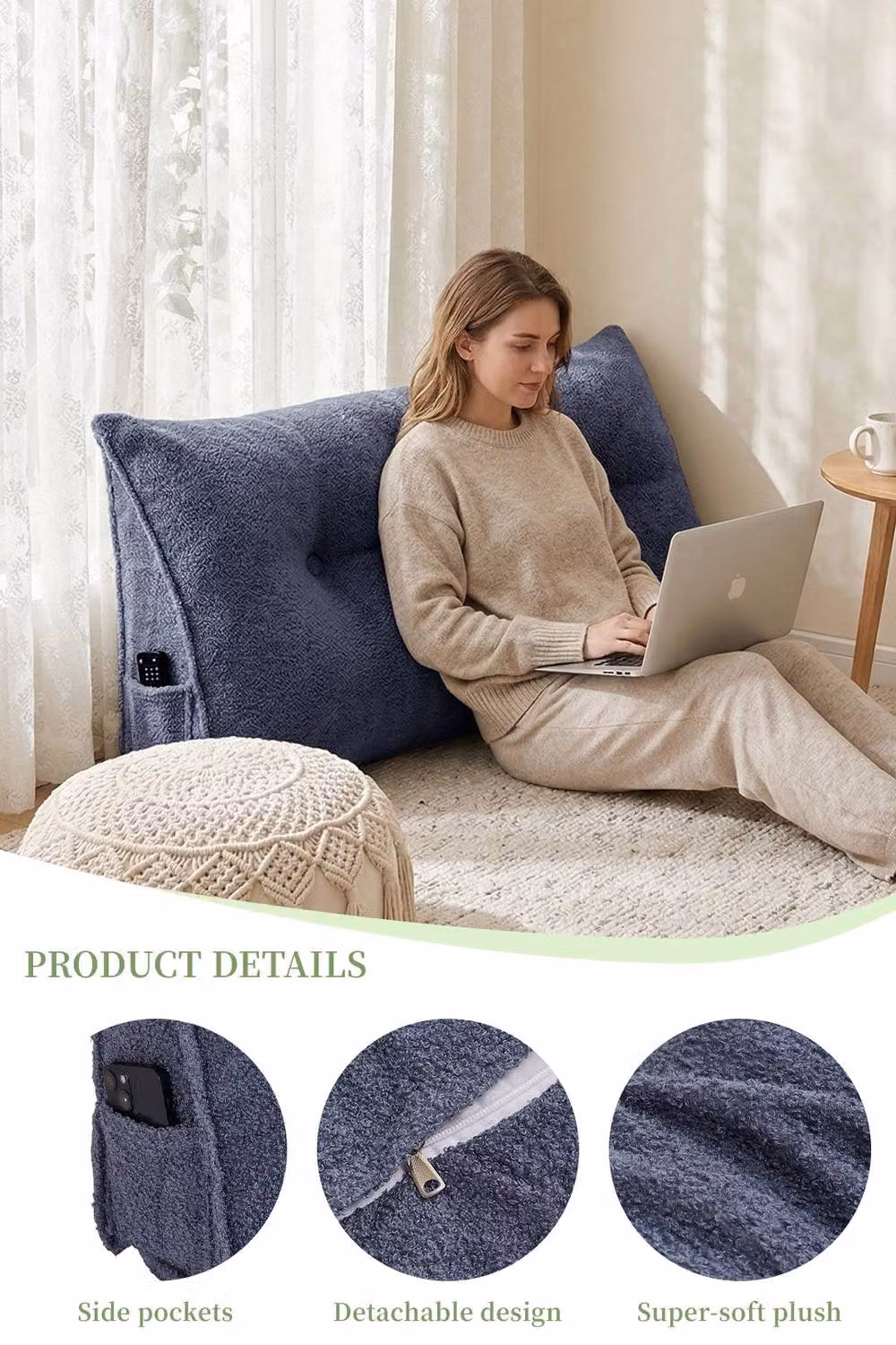 Living and Home Blue Triangle Wedge Headboard Pillow Backrest Support Cushion – 2