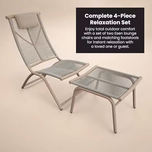 Solace+Co Esen Rattan Garden Sun Loungers with Matching Ottomans, Set of 2, Beige – 3