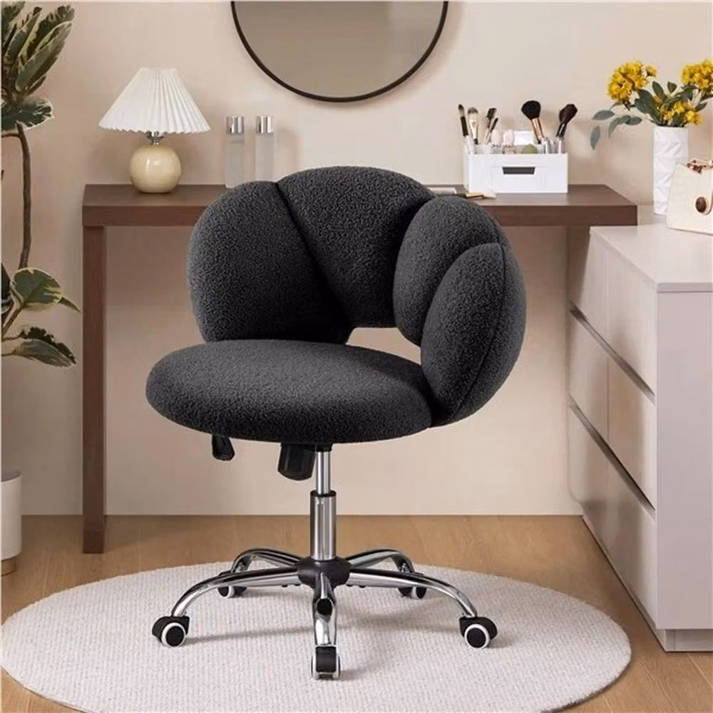 Kelvenix Black Bouclé Fabric Cloud-shaped Adjustable Task Chair for Home Office and Bedroom – 3