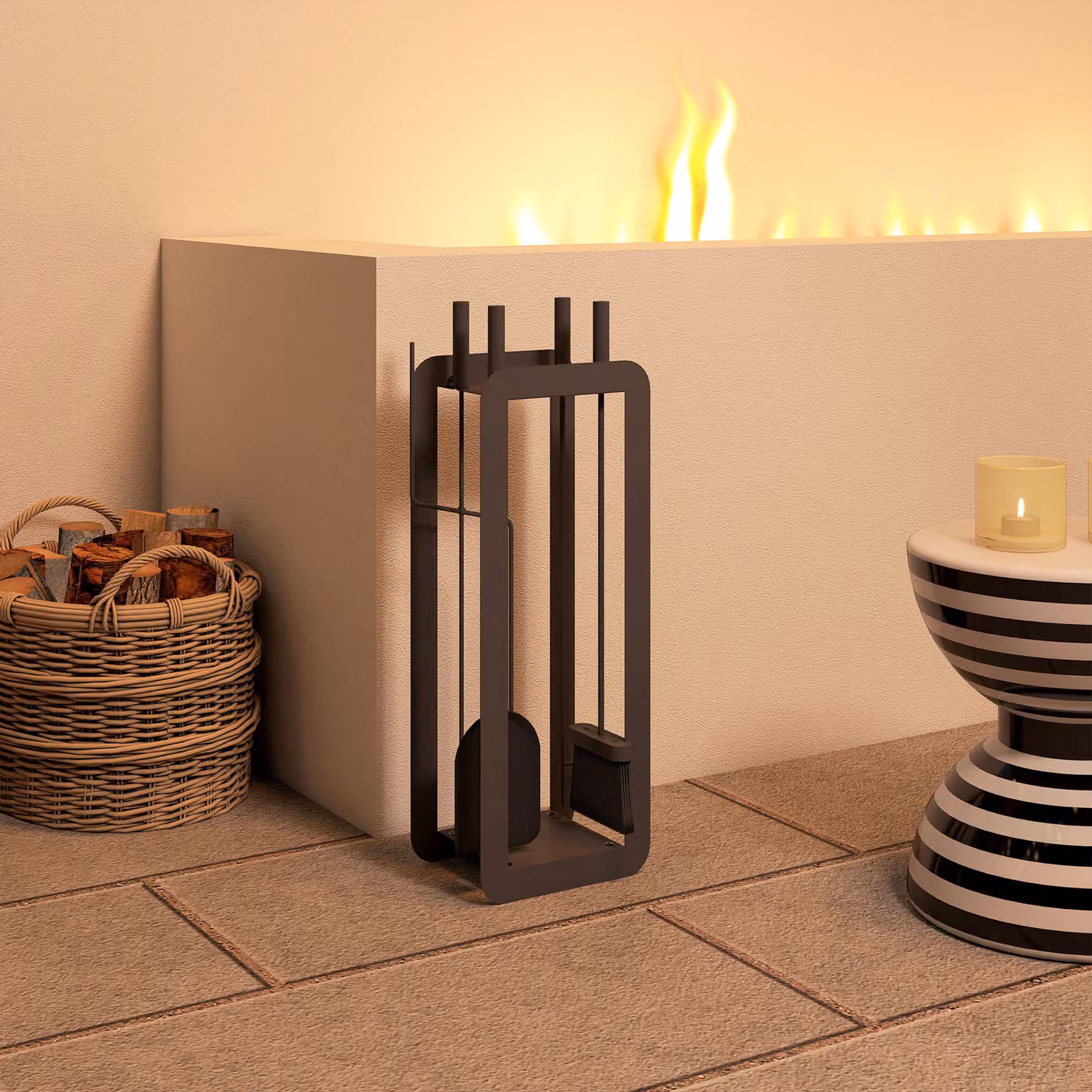 Outsunny 5 Piece Metal Fireplace Companion Set with Brush, Shovel, Poker, Tongs and Stand, Black – 8
