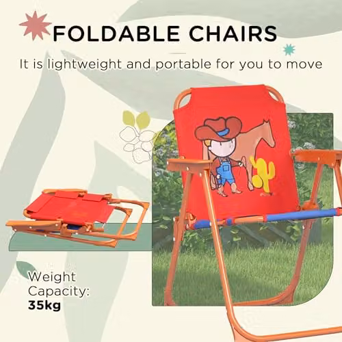 Outsunny Kids Bistro Set Cowboy Theme Table and Chairs in Blue, Red and Multicolour – 3