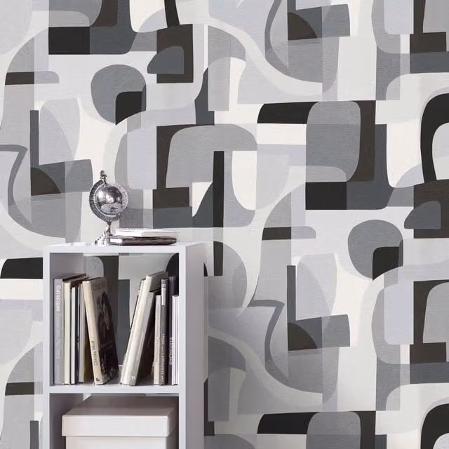 Erismann Modern Geometric Abstract Vinyl Wallpaper in Black