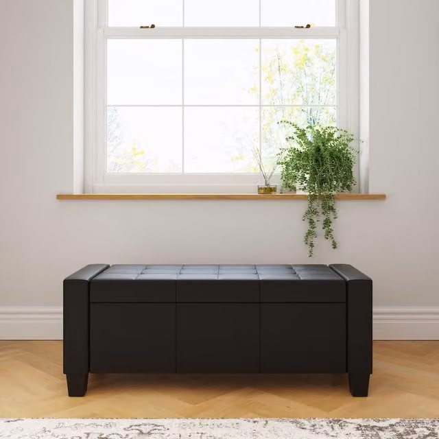GFW Verona Black Faux Leather Ottoman Storage Bench – 2