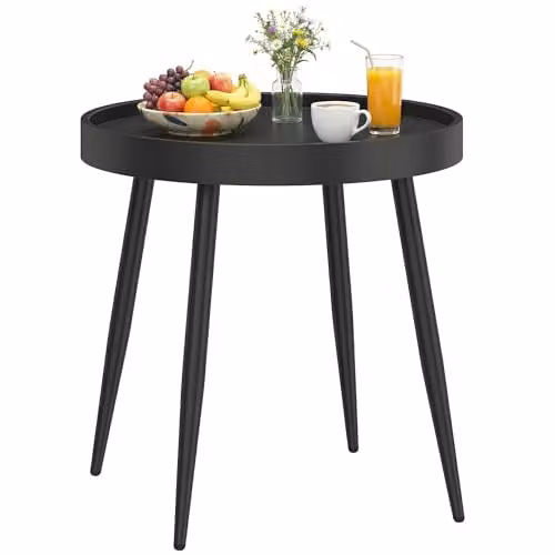 Outsunny Round Black Outdoor Garden Coffee Table with Plastic Top, Diameter: 49.5 cm