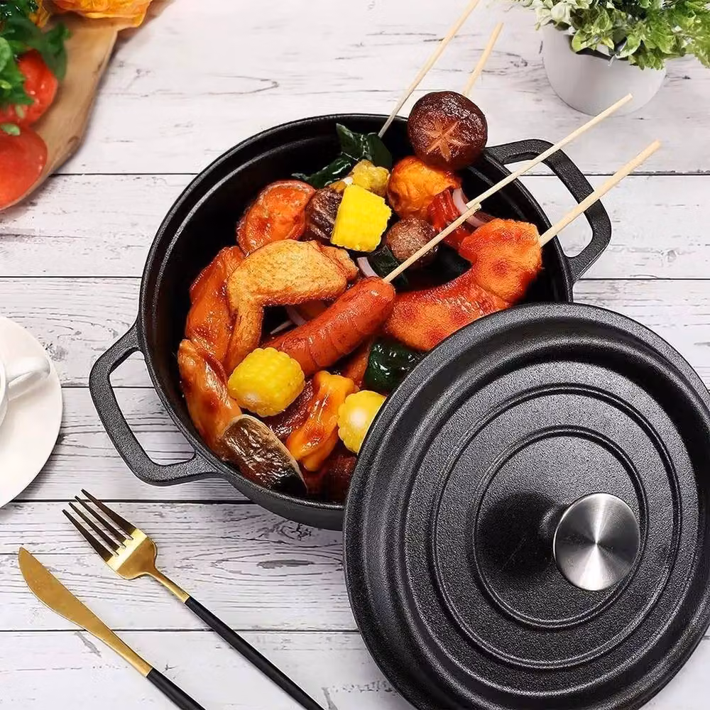 EONLION 3L Black Cast Iron Casserole Dish and Stock Pot – 4