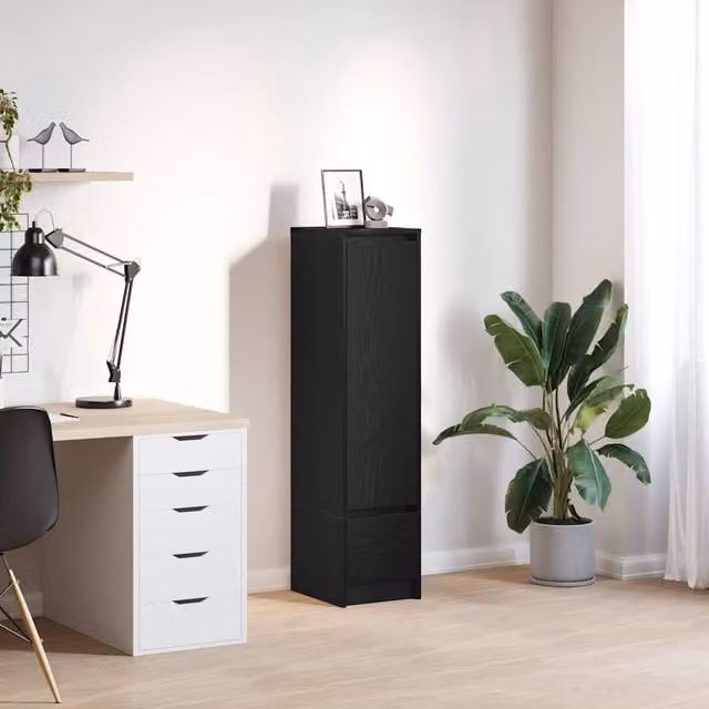 Berkfield Home Modern Black Oak Highboard with Hinged Doors, W/D/H: 29.5 x 34 x 119.5 cm