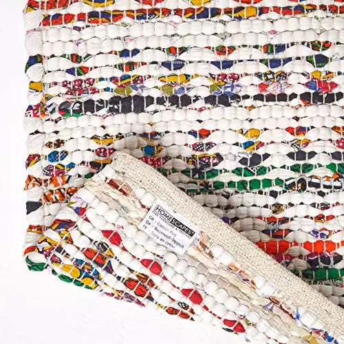 Homescapes Handwoven Multi Coloured Cotton Diamond Chindi Rug, W/D/H: 90 x 150 x 0.1 cm – 3