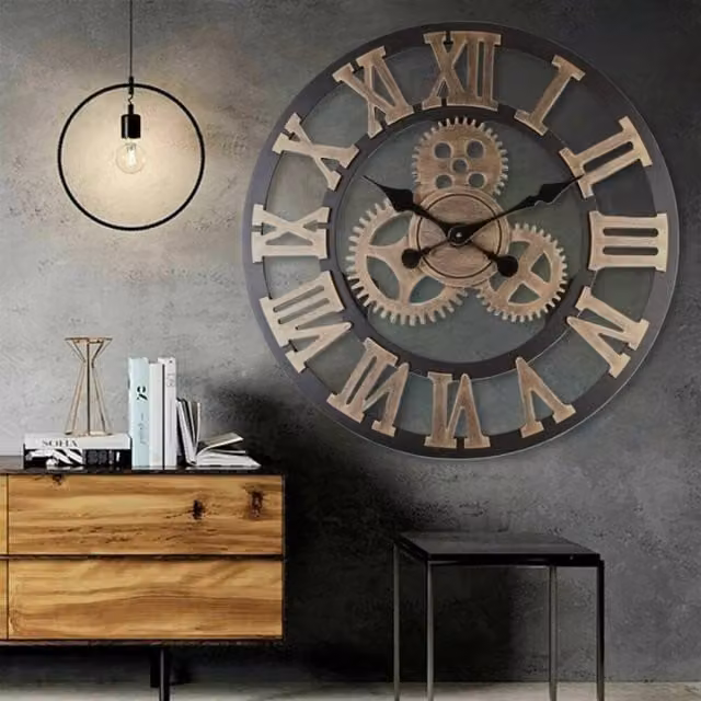 Kelvenix Large Gold Metal Skeleton Wall Clock with Roman Numerals, Diameter: 50 cm
