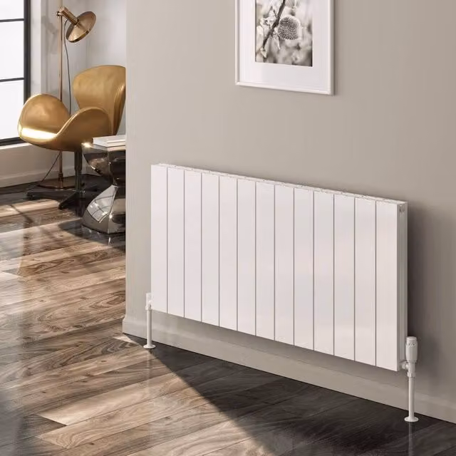 Bathroom Kingdom Casina White Double Flat Panel Horizontal Aluminium Radiator W: 142 cm, H: 60 cm