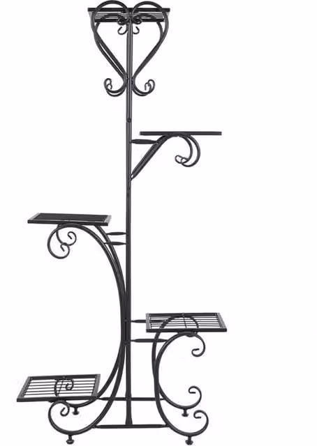 VOGREX 5 Tier Metal Plant Stand, Black Matt Flower Pot Holder and Bonsai Display Rack, H 116.0 x W 57.0 x D 25.0 cm