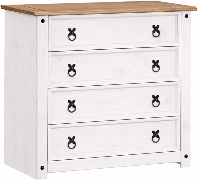 FORGEVIO 4 Drawer White Waxed Solid Pine Wood Chest of Drawers – 1