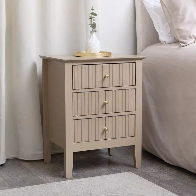 Melody Maison Modern 3 Drawer Bedside Table in Beige