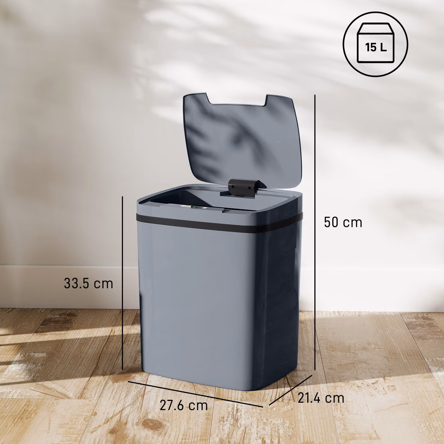 HOMCOM 15L Automatic Sensor Bin, Touchless Kitchen Bin in Grey – 3