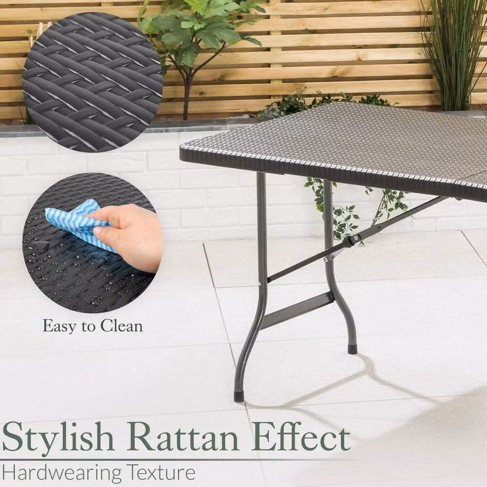 NESTLUNE 6 Seater Grey Rattan Effect Garden Dining Set – 2