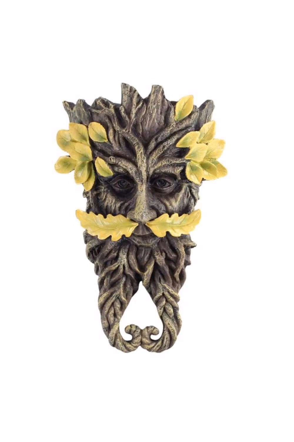 KDMD Green Man Twisted Beard Wall Plaque, Brown and Yellow Rustic Resin Folklore Garden Decor – 2