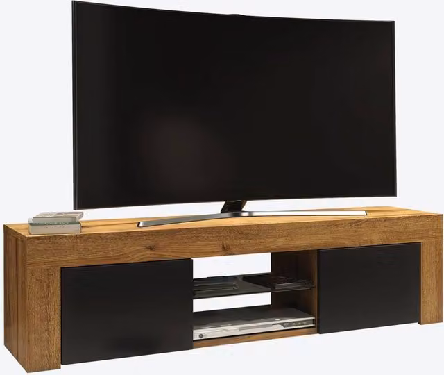 FORGEVIO Modern Wood and Glass TV Unit Cabinet Sideboard Stand with Integrated Lighting in Brown, Black or White